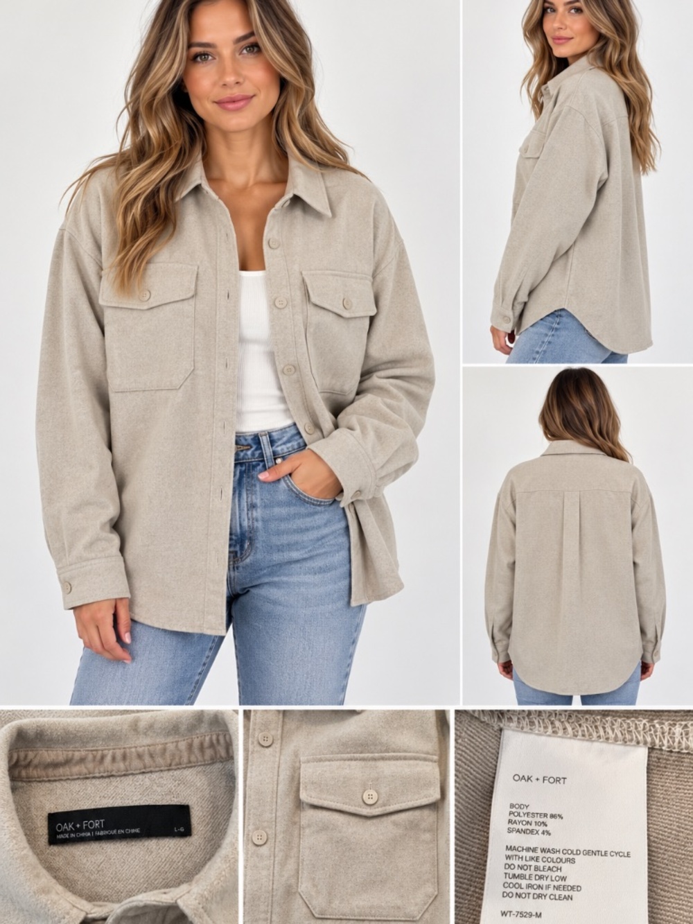 Oak + Fort Oversized Shacket Shirt Jacket Toupe Beige Size Large